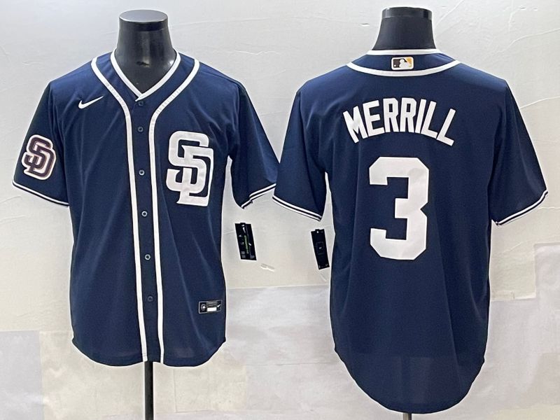Men 2025 San Diego Padres 3 Merrill Dark Blue Game Nike MLB Jersey style 1